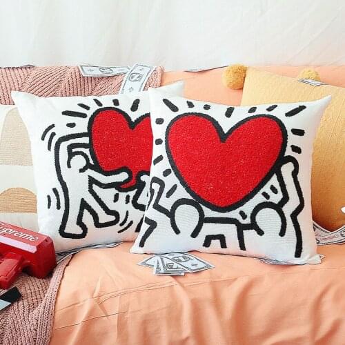 Love Heart Embroidery Sofa Cushion Cover 45X45Cm Wedding Gift Pillow Cover Velvet Art Pillowcase Home Decoration for Living Room