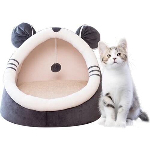 Cute Spring Autumn Winter Cat Litter Kennel Pet House Round Cat Bed House Soft Plush Cat Bed Multifunction Washable Pet Bed