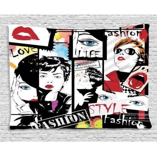 Fashion Girl in Sketch-Style Illustration Glamour Modern Model Portrait Art Print Wall Hanging