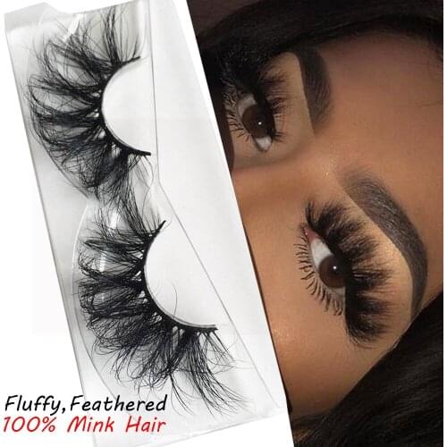 1 Pair 25mm 3D 100% Mink Hair False Eyelashes Dramtic Long Fluffy Wispies Full Strips Lashes Extension Makeup Tools Handmade