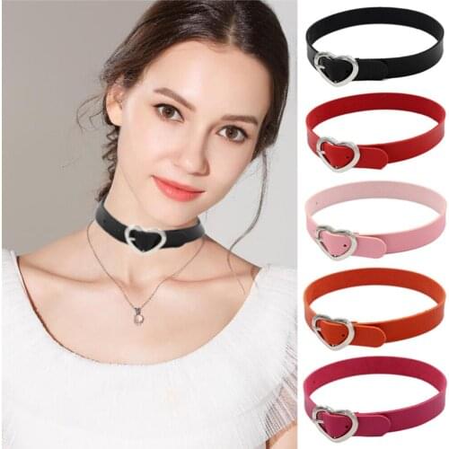 New Punk Rock Gothic PU Leather Heart Square Buckle Studded Choker Necklace Body Jewelry Birthday Party Gift