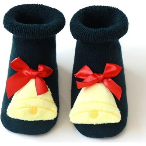 New Cute Baby Christmas Stockings 0-3Years Baby Winter Warm Baby Socks Cotton Santa Floor Socks Silicone Non-slip Baby Sock