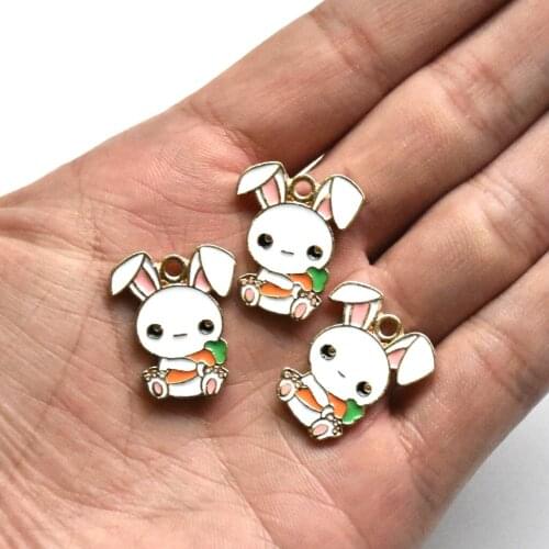 Bulk! 50PC Enamel Cartoon Rabbit &Carrot Charm Pendant For DIY Bracelet/Necklace/Earrings Jewelry Making