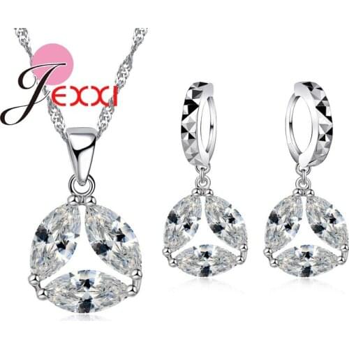 Cute 925 Sterling Silver Cubic Zirconia Ball Pendant Necklace + Earrings Brincos Party Dress Collar Accessories Best Gifts