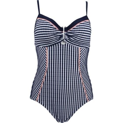 Back button sexy large size triangle one-piece swimsuit ladies double shoulder halter striped swimsuit