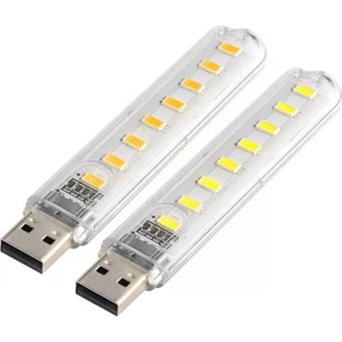 Portable Mini USB LED Night Light 8 Led Camping lamp For Reading Bulb Laptops Computer Notebook Mobile Power Charger Warm White