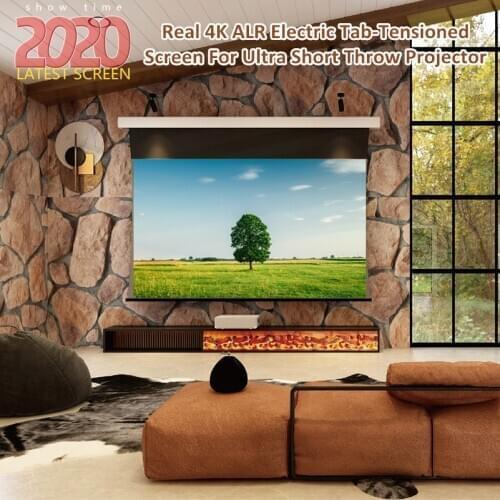 T33Pro 16:9 HDTV Ambient light UST ALR 4K TV Remote Control Tab Tensioned Electric Drop Down laser projector screen PET Crystal