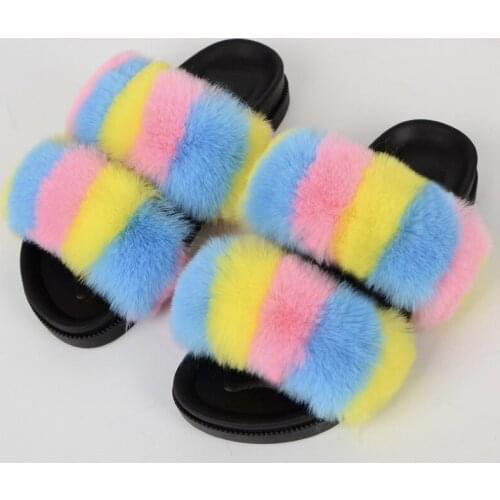 Furry Slides Women Indoor Faux Fur Slippers Female Fluffy Slippers For Home Woman Shoes House With Platforms 2020 New Arrival