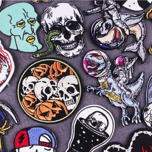 Dinosaur Stickers Embroidered Patches For Clothing Thermoadhesive Patches Skull Punk Patch Badges DIY Iron On Patch for jacket