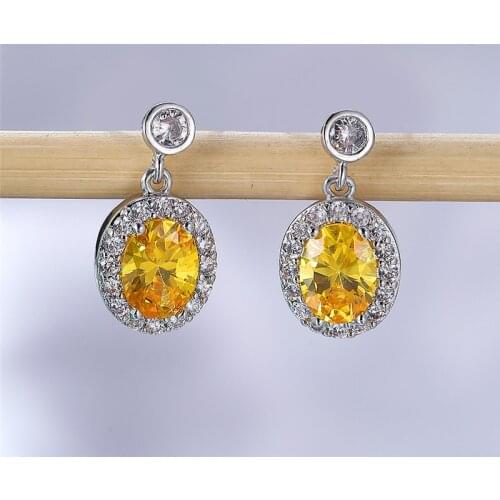 Luxury Female Green Crystal Stone Earrings Rose Gold Silver Color Dangle Earrings Simple Bridal Oval Wedding Earrings For Women