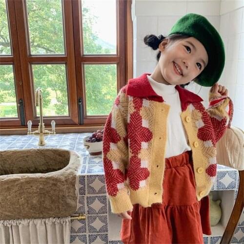 Girls Sweater Babys Coat Outwear 2021 Printed Thicken Warm Winter Autumn Knitting Scoop Jacket Long Sleeve Childrens Clothing