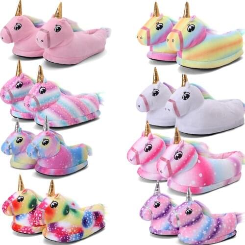 Boys Slippers Lovely Home Indoor Bedroom Winter Slippers Shoes Children Unicorn Slippers Kigurumi Onesise Warm Cotton Shoes