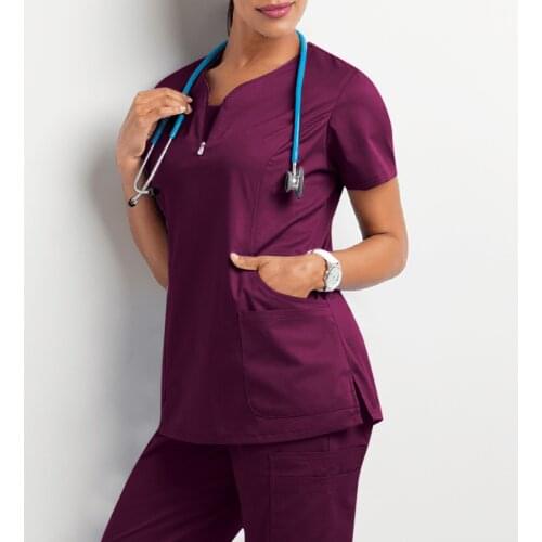 Care Worker T-Shirt Tops V Neck T-shirts Pure Color Short Sleeve Nurse Uniform for Women with Pocket Mukoti Yunifomu Drop Ship