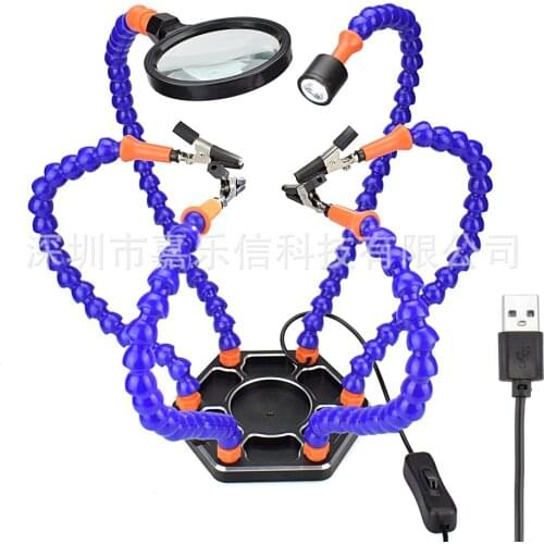 USB with light, 3 times magnifying glass, charging maintenance assistant, model aircraft maintenance, six-jaw soldering station