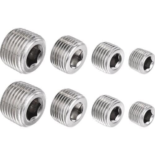 Uxcell 2 Set Stainless Steel Internal Hex Pipe Plug 1/8PT 1/4PT 3/8PT 1/2PT Male Thread
