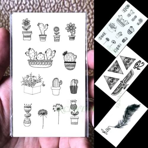 Waterproof Temporary Tattoo Sticker cactus triangle eye wings feather small tatto flash tatoo fake tattoos for women men kid