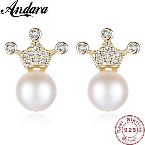 7-7.5mm Pearl Stud Earrings 925 Sterling Silver Fashion AAA Zircon Pearl Women Earrings Jewelry Free Shipping
