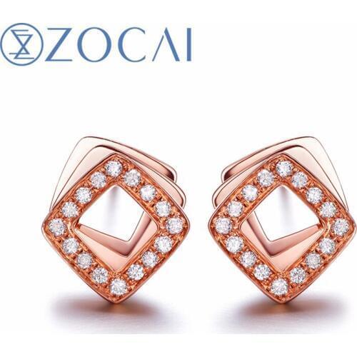 ZOCAI Brand diamond earrings women OL style real 0.14 CT GIC certificated 18k rose gold (AU750) party stud earrings JBE90218T