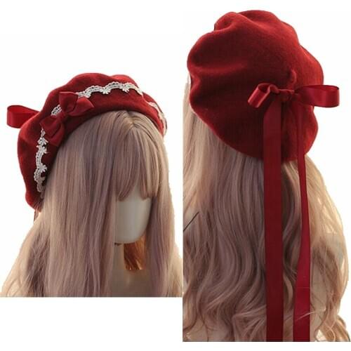 Lolita Girls Cute Bowknot Beanie Women Casual Beret Hat Painter Hat