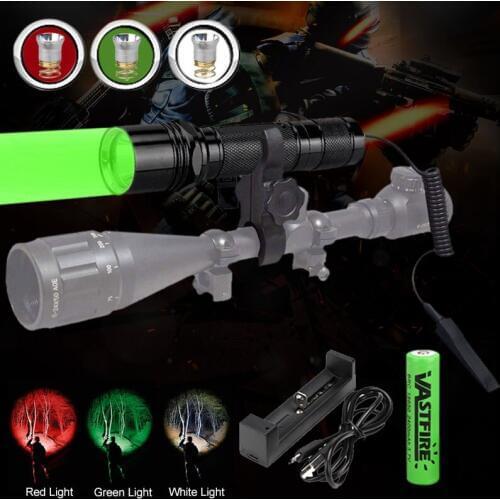 1 Mode 400 Yard 3 Light color(Green/Red/White) Hunting Flashlight Rechargeable LED Tactical Flash Light Torch