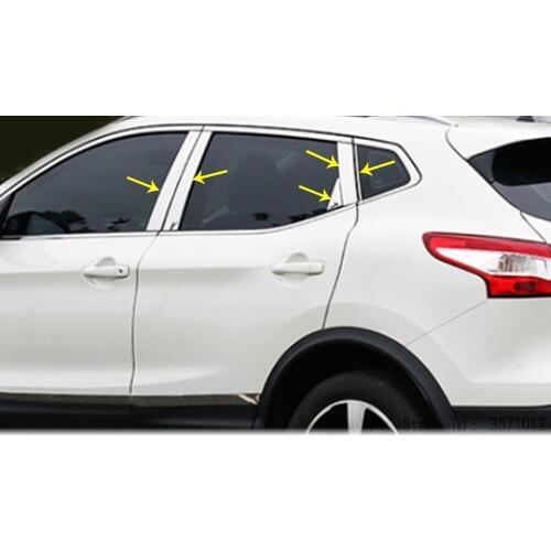 For Nissan Qashqai 2016 2017 2018 Car Stick Stainless Steel Glass Window Garnish Pillar Middle Column Trim Hoods 10pcs
