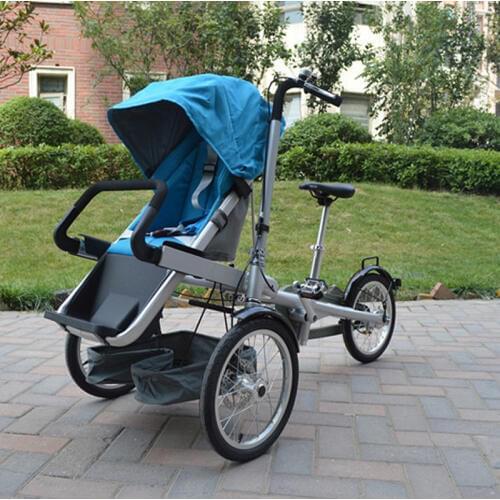 2021 Hot Sell Baby and Mommy Bike Trolley 3 wheel Baby Boy Girls Pushchair Strollers Kids Foldable Strollers 2 in 1 Prams blue