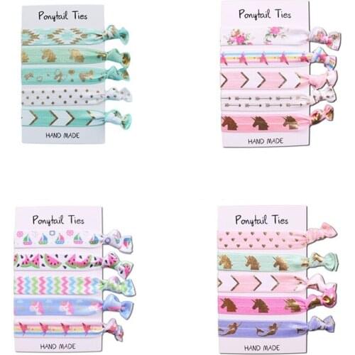 50cards/lot Factory Directly Sales Gold Foil Fold Over Elastic Headband Hair Tie FOE Ponytail Holders For Girls Daily Decoration