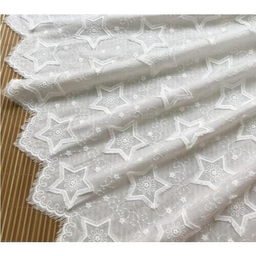 Off White 3D Stars Cotton Fabric With Bilateral Scalloped For Curtains, Photography Prop, Evening Dress And Home Decor Price
