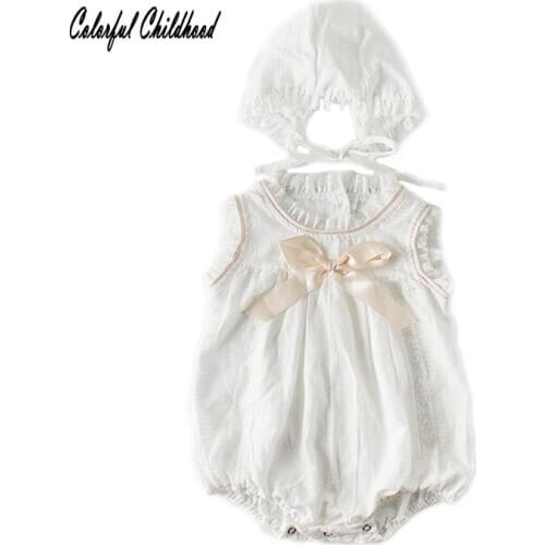 Sleeveless Newborn Baby Bodysuit Kids Toddler Pure Color Laces Body Suit Twins Girl School Style Casual Clothes With Bows 0-24m