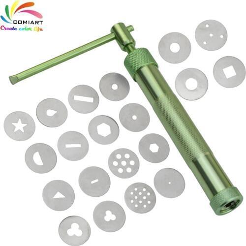 COMIART Ceramic Pottery Clay Extruders with 20 Discs Polymer Clay Sculpting Fondant Cake Extruder Tool