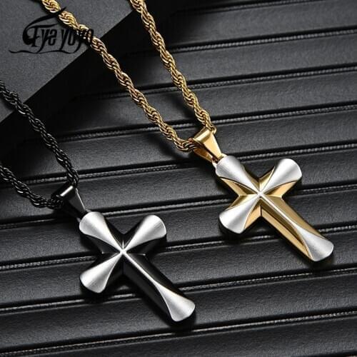 EyeYoYo New Fashion Brushed Cross Chain For Men Polished Stainless Steel Gold Cross Jewelry Necklace Male Gift Jewelry