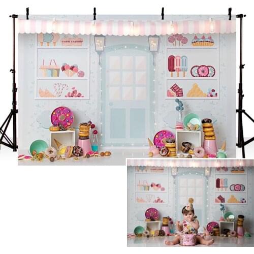 Candy Bar Ice Cream Parlor Celebration Background Baby 1st Birthday Party Banner Photography Backdrop For Photo Booth