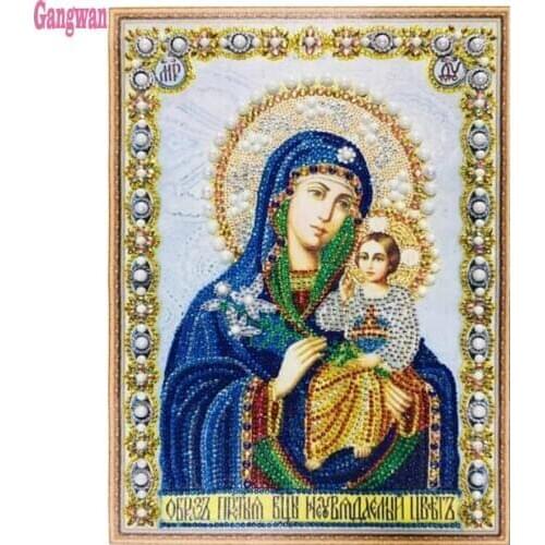 DIY Diamond Painting Icons Theotokos Jerusalem Religion square round Diamond Embroidery Virgin child 5DEmbroidery Maternal Love