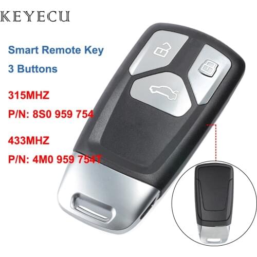 Keyecu for Audi A4 A5 Q7 SQ7 TT 2017 2018 Remote Car Key Fob 3 Buttons 315MHZ 8S0 959 754, 433MHZ 4M0 959 754T