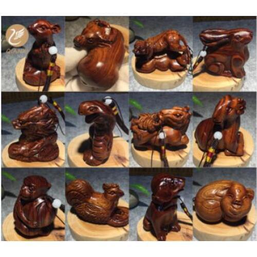 Lao hua pear sculpture wood zodiac animal household rodent ox tiger rabbit dragon pendant wooden carving handlepieces