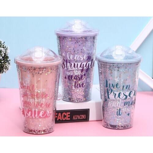 Fashion Creative 420ML Travel Portable Cup Mug Double Plastic Star Bling Shining Design Coffee Water Tumbler Gift