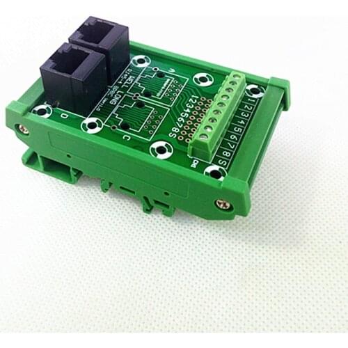 DIN Rail Mount RJ45 Module,RJ45 8P8C Jack 2-Way Buss Breakout Board, Terminal Block, Connector