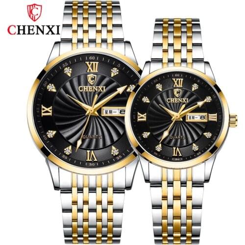 CHENXI Business Dual Calendar Watch Mens and Womens Steel Belt Couple Luxury Trend Casual Quartz Watch WA163