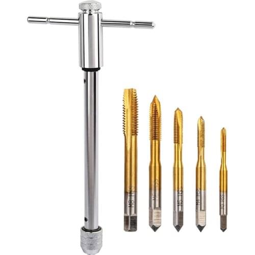 Adjustable M3-M8 Titanium Taps Set Machine Tap with Upgrade T-Handle Reversible Ratchet Wrench Tapping Tool Set
