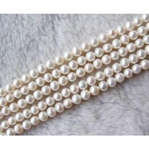New fashion 5 Strands 6-7mm White Freshwater Pearl Round 14.5" beads women jewelry making