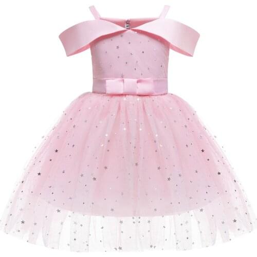 2020 New Flower Girls Glitter Princess Girl Elza Pink Dress Costume Summer Girls Dress Halloween Birthday Party Wedding Dress