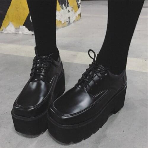 2021 New Comfortable Womens Shoes Thick-soled Fashion Single Shoes Female Round Head Students Tie Casual Shoes