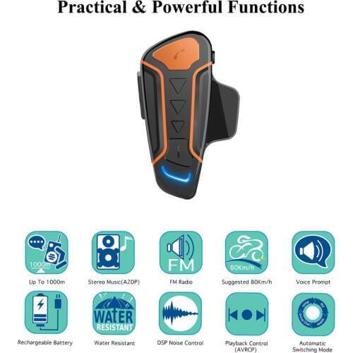 Newst!! 1000M Updated Version WT003 Bluetooth Motorcycle Helmet Intercom Interphone Headset FM Radio+Extra Earphone Motocicleta