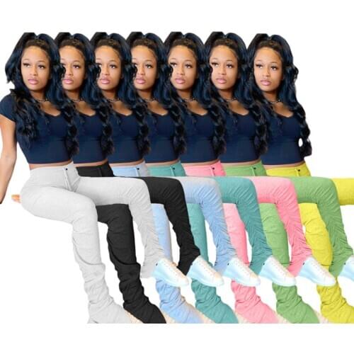 2020 New Arrivals Mid Waist Drape 7 Colors Girls Stacked Flare Pants