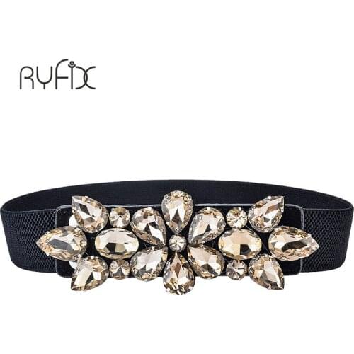 Rhinestone Elastic Belt luxury full crystal gem black female waistband fur coats down generation womens dress belts BL239