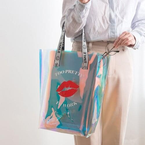 PVC Transparent Handbag Women Portable Clear Beach Bag Large Capacity Cute Handbags Fashion Women Bags Gril Big Letter Tote Bags