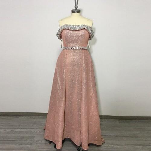 Luxury Dubai Arabic Off Shoulder Evening Dresses 2020 Sequined Beading Long Formal Party Gowns