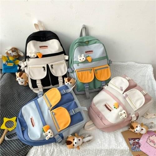 Fashion Women Backpack Cute Canvas Ladies Harajuku Kawaii SchoolBags For Girl Large Capacity backpack with many pockets backpack