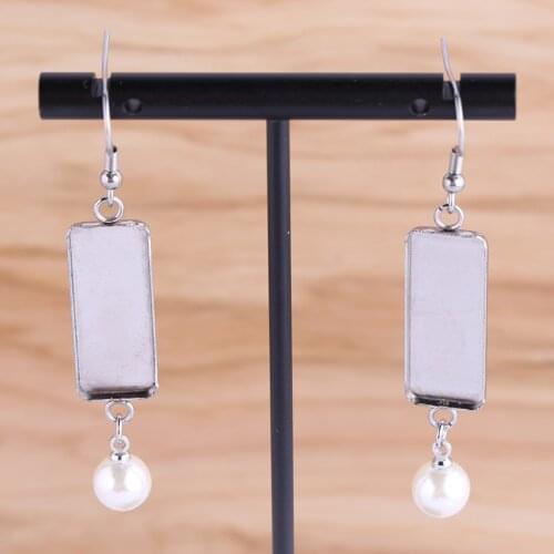 Onwear 5pairs stainless steel dangle earring base fit 10x25mm rectangle cabochon pendant bezel settings diy pearl charm findings