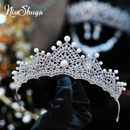NiuShuya Royal Princess Wedding Tiaras Crowns Pearls Brides Hairbands Zircon Crystal Wedding Hair Accessories Gifts